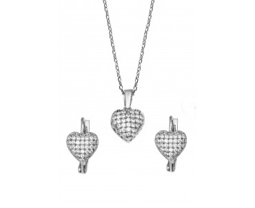 Kalp Motifli Gümüş Set -...