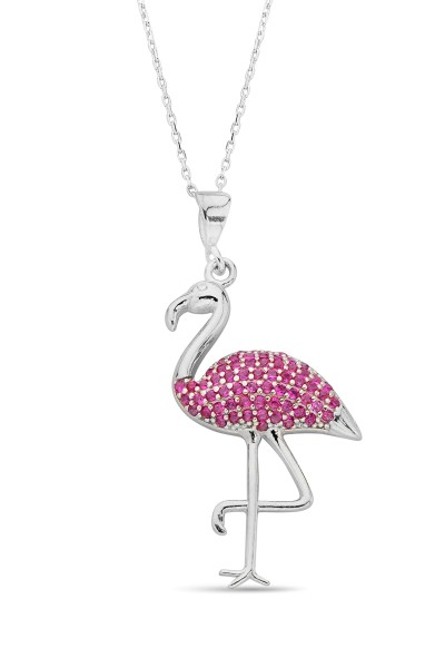 Gümüş Flamingo Kolye -...